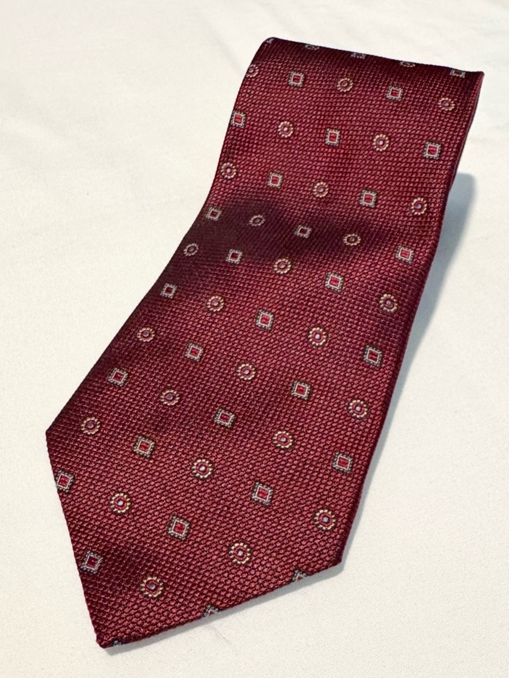 Vintage Tommy Hilfiger Men's Silk Necktie Dark Red Patterned 100% Silk